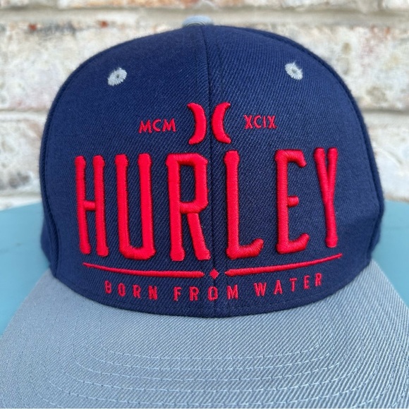 Hurley Snapback Hat Navy Gray Red Logo“Born From Water”Adjustable Cap Surf Skate - Picture 5 of 8